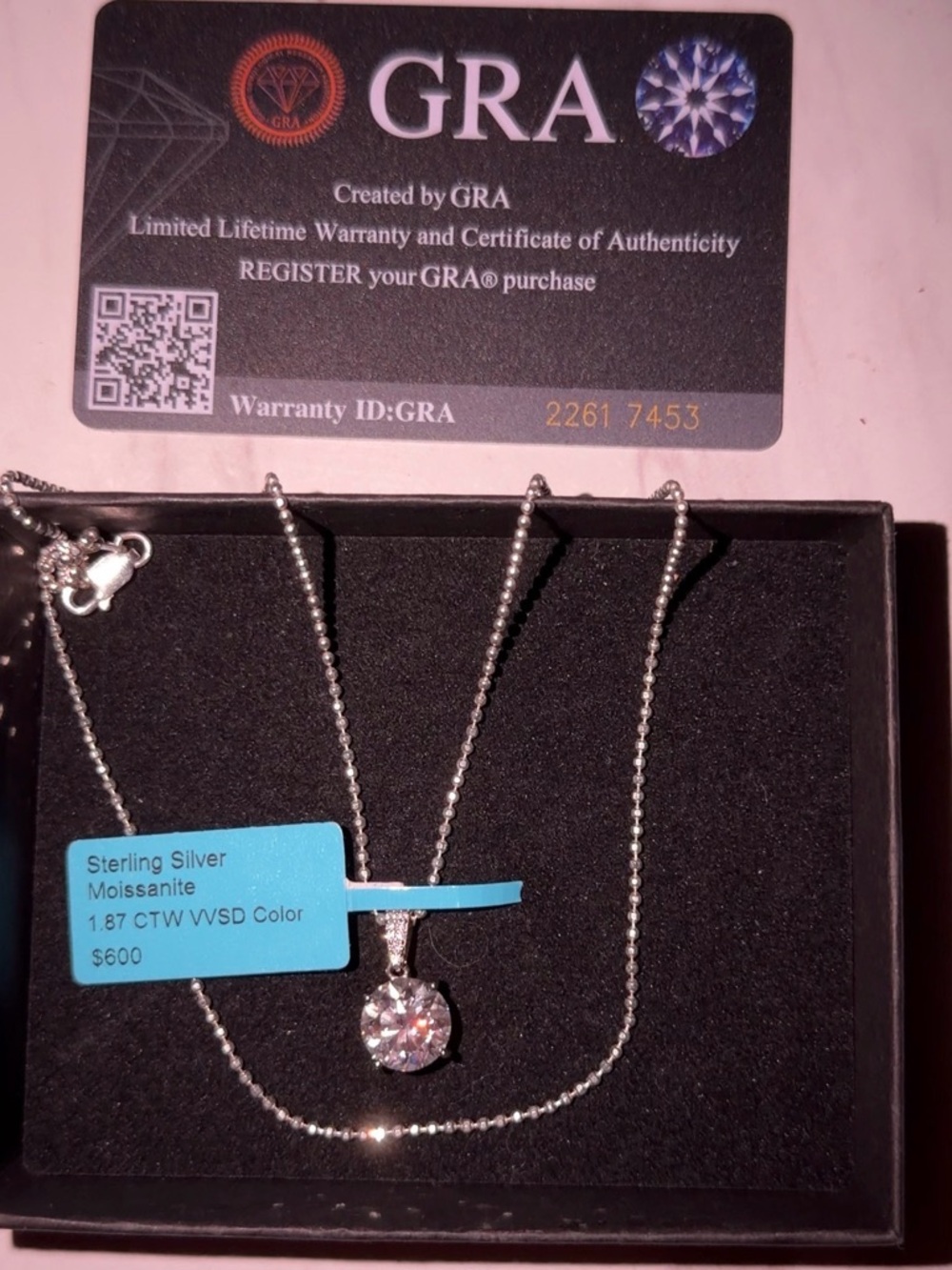 925 Sterling Silver Moissanite Pendant Necklace 20” Italy 1.87CT